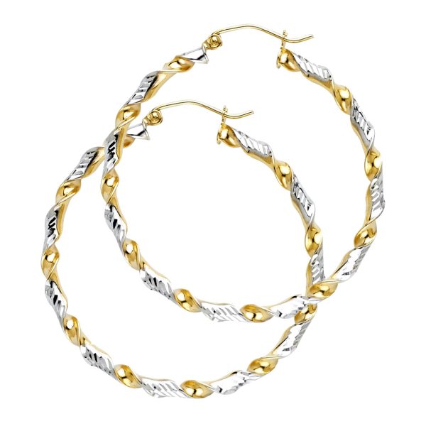 14K 2T DC Swirl Hoop Earrings