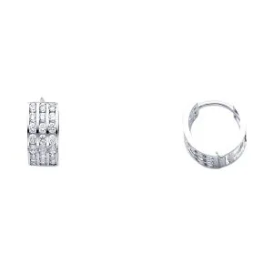 14KW Triple CZ Huggies Earrings