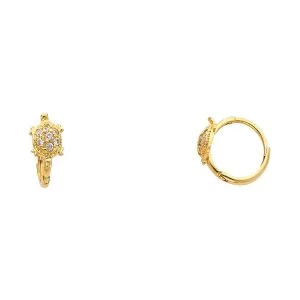 14KY Turtle CZ Huggies Earrings