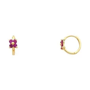 14KY Red Flower Huggies Earrings