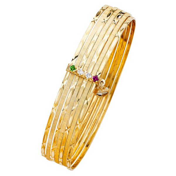 14KY 7 Days Semanario Solid Bangle with CZ S2
