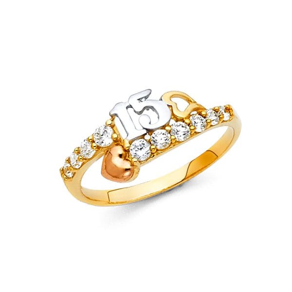 14K 3C 15 Years CZ Ring  S4