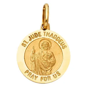 14KY San Judas Round Medal with Engraved letters