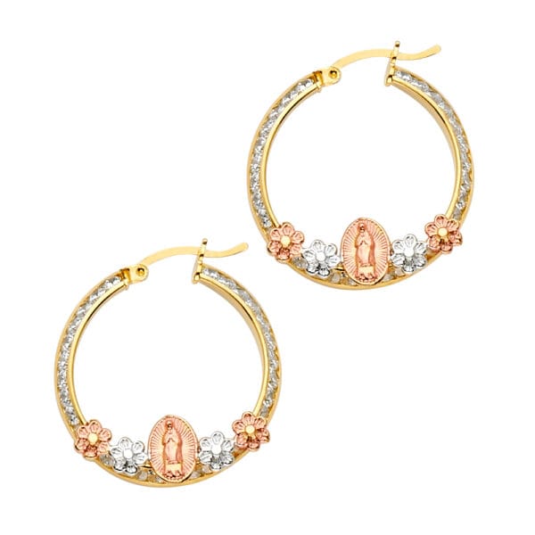 14K 3C Guadalupe CZ Channel Hoop Earrings S2