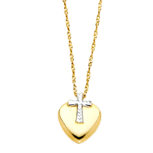 14K 2T Cross Heart Necklaces