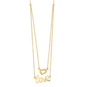 14KY 2Lines Necklaces with Heart+Love
