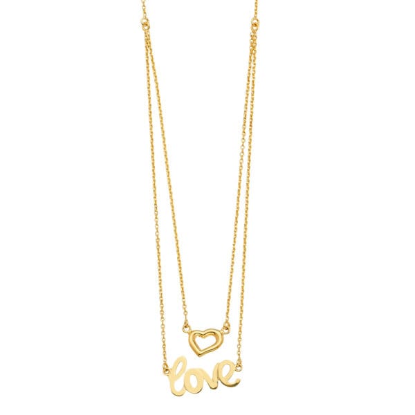14KY 2Lines Necklaces with Heart+Love