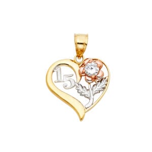14K 3C 15 Years Heart Pendant S3