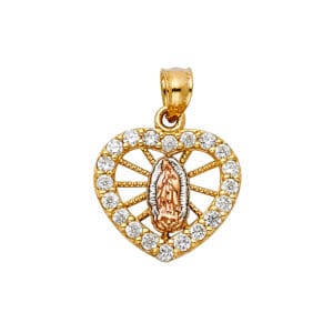14K 3C CZ Religious Heart Pendant S2
