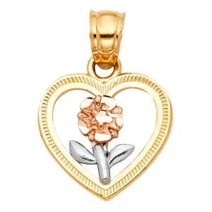 14K 3C Heart Flower Pendant S1
