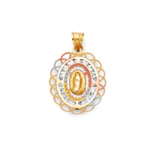 14K 3C CZ Guadalupe Medal Pendant S2