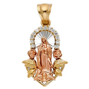 14K 2T CZ Our Lady of Guadalupe Pendant S2