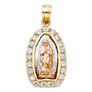 14K 3C CZ Our Lady of Guadalupe Pendant S6
