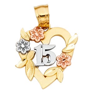 14K 3C 15 Years Heart Pendant S13
