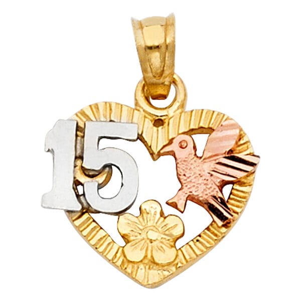 14K 3C 15 Years Heart Pendant S14