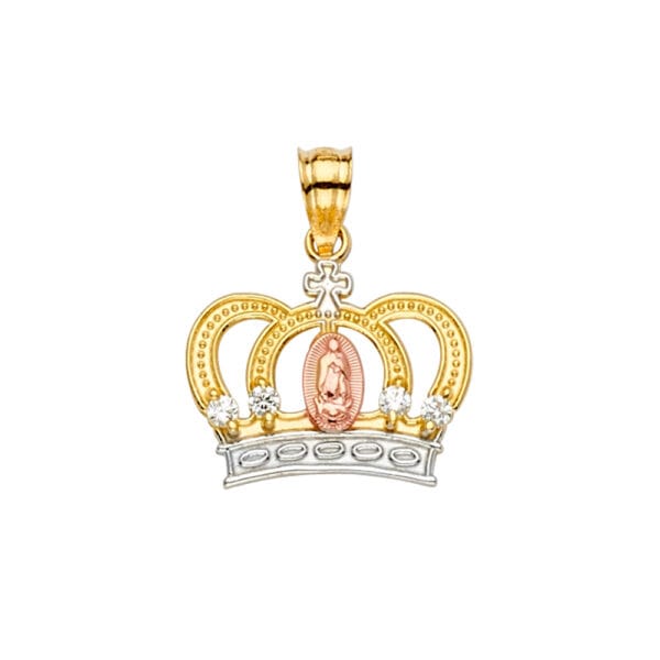 14K 3C Guadalupe CZ Crown Pendant S2