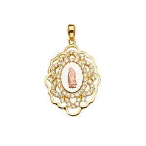 14K 3C CZ Guadalupe Medal Pendant S20