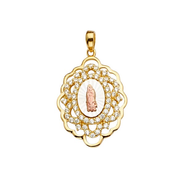 14K 3C CZ Guadalupe Medal Pendant S20