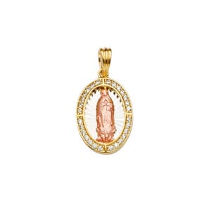 14K 3C CZ Guadalupe Medal Pendant S18