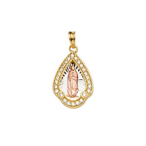 14K 3C CZ Guadalupe Medal Pendant S15