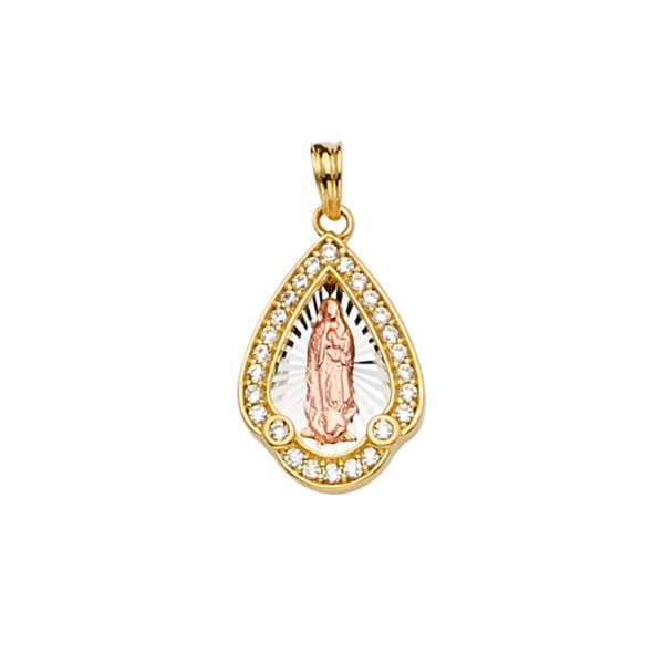 14K 3C CZ Guadalupe Medal Pendant S15