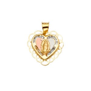 14K 3C CZ Guadalupe Medal Pendant S1