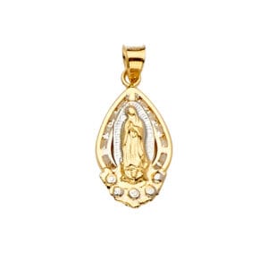 14K 3C CZ Guadalupe Medal Pendant S3
