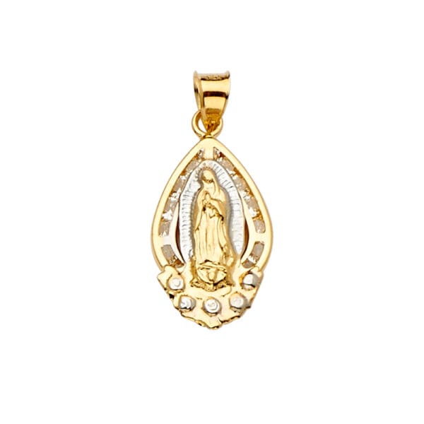 14K 3C CZ Guadalupe Medal Pendant S3