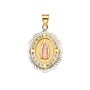 14K 3C CZ Guadalupe Medal Pendant S11