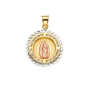 14K 3C CZ Guadalupe Medal Pendant S6