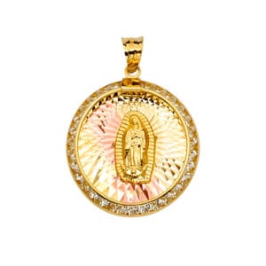 14K 3C CZ Guadalupe Medal Pendant S14