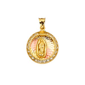 14K 3C CZ Guadalupe Medal Pendant S4
