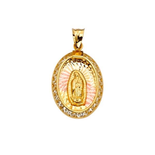 14K 3C CZ Guadalupe Medal Pendant S5