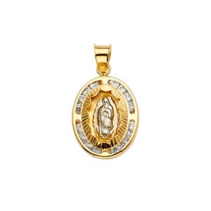 14K 3C CZ Guadalupe Medal Pendant S12