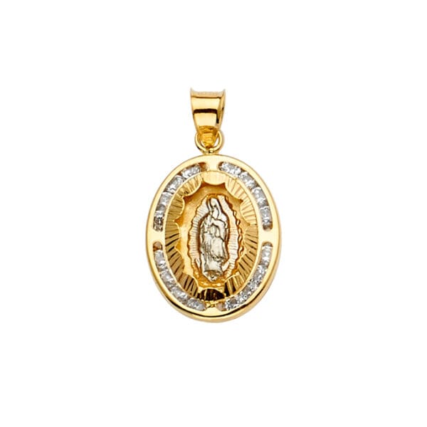 14K 3C CZ Guadalupe Medal Pendant S12