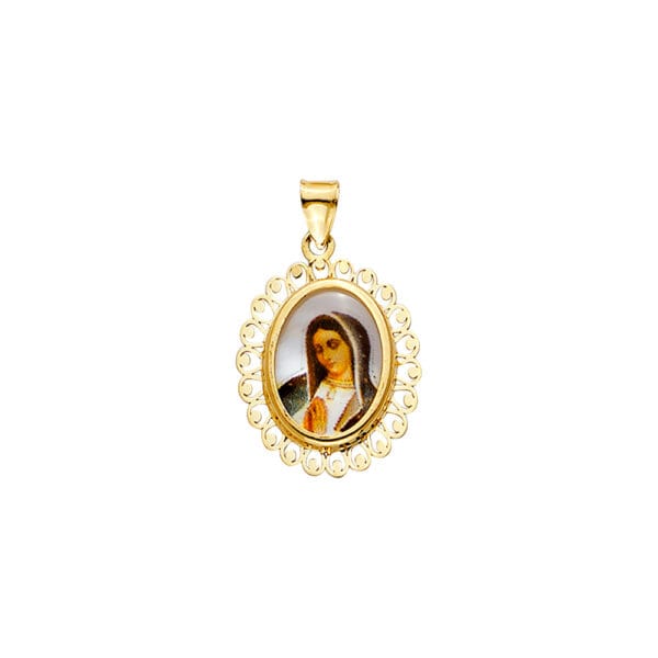 14KY Guadalupe Picture Oval Medal On Mother of Pearl