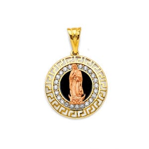 14K 2T CZ Onyx Guadalupe Pendant S1