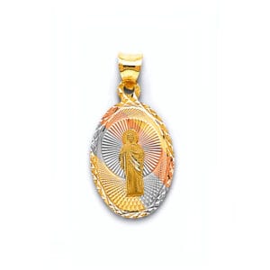 14K 3C Stamp San Judas Pendant with Oval background