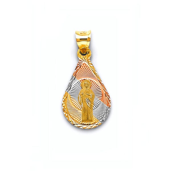 14K 3C Stamp San Judas Pendant with Drop shape