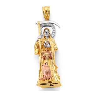 14K 3C CZ Santa Muerte 3D Pendant S5
