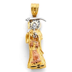 14K 3C CZ Santa Muerte 3D Pendant S2