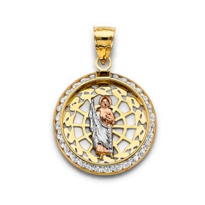 14K 3C CZ around San Judas Pendant with Round shape