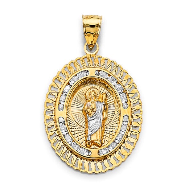 14K 2T CZ Oval around San Judas Pendant