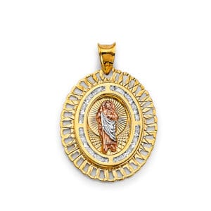 14K 3C Oval CZ around San Judas Pendant