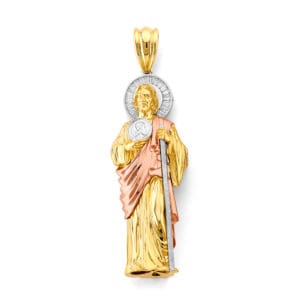 14K 3C CZ San Judas 3D Pendant with Rose Gold mantle