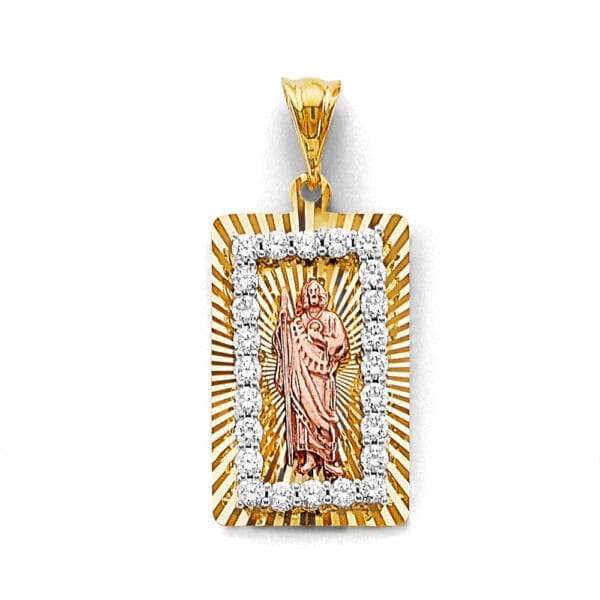 14K 3C Stamp San Judas Pendant with Gold Rays