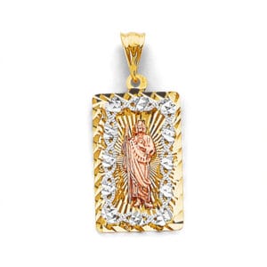14K 3C Stamp San Judas Pendant with Gold Thorns around