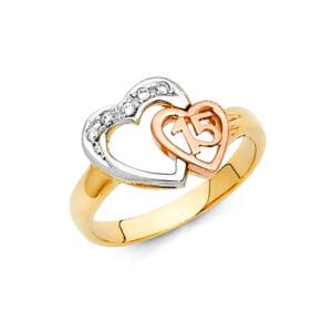 14K 3C 15 Years CZ Ring S11
