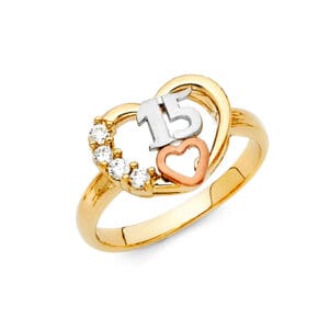 14K 3C 15 Years CZ Ring  S13
