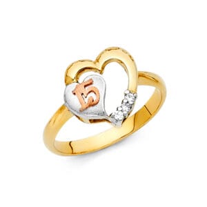 14K 3C 15 Years CZ Ring  S14